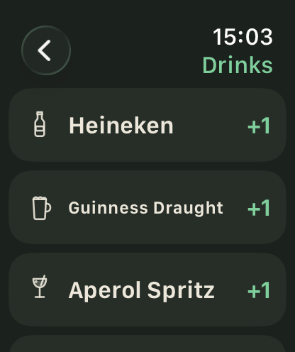 The Watch drink chooser: Heineken, Guinness Draught, Aperol Spritz